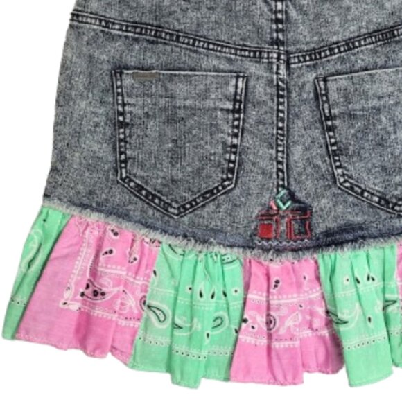 CELEBRITY PINK Upcycled Refashioned Denim Jean Bandanna Skirt - Women's Size 7 - Picture 6 of 6